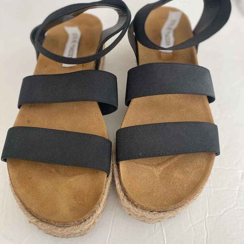 Steve Madden Black and Tan Espadrille Sandals